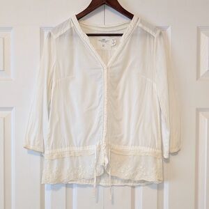 100% Cotton H&M LOGG Size 8 White Floral  Embroidered Lace Blouse